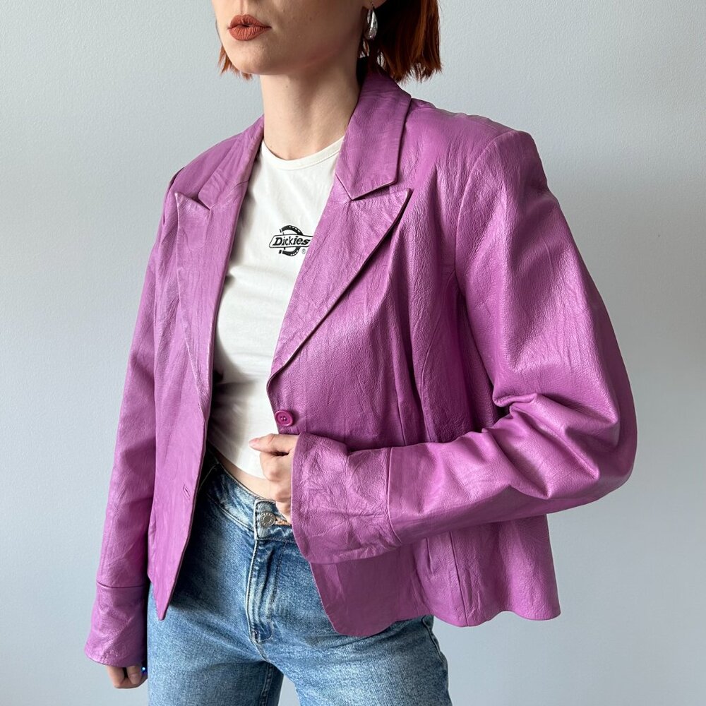 Metrostyle Purple Genuine Leather Blazer Jacket
